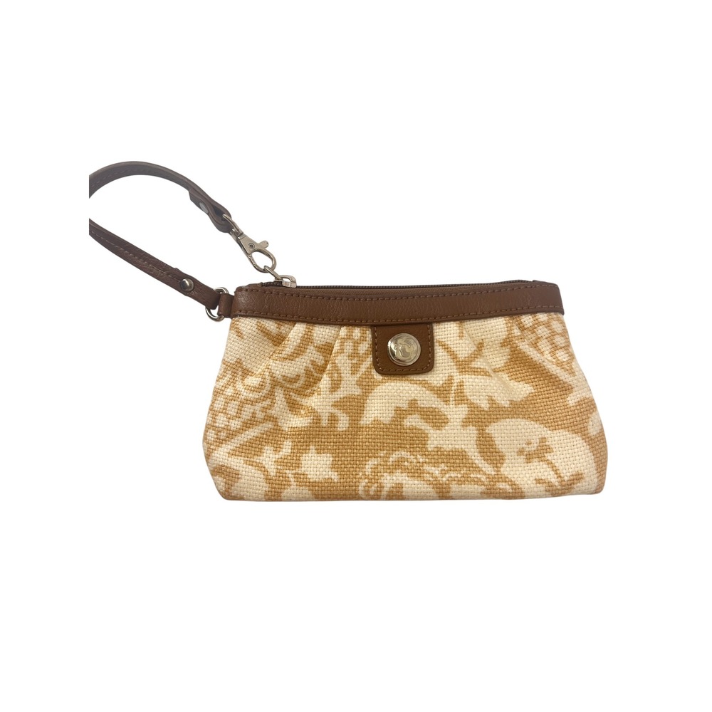 Spartina 449 Daufuskie Island Natural Linen Leather Wristlet Tan Floral Pouch